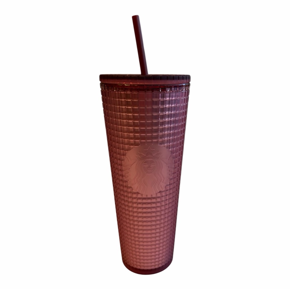 Starbucks Matte Rose Pink Grid Tumbler Cup Venti 24 OZ NWT